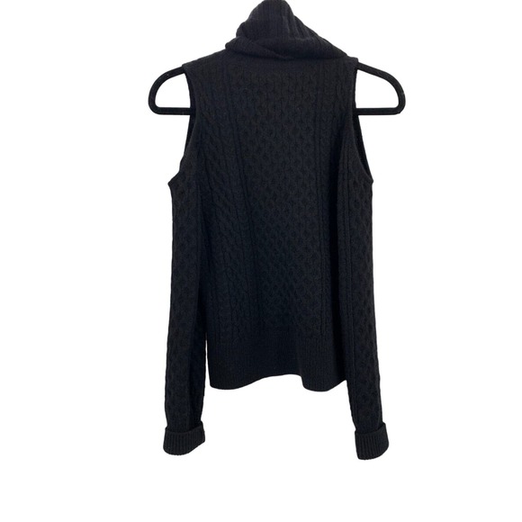 Theory Womens LS Cold Shoulder Cable Knit Turtleneck Sweater Black P - Picture 4 of 4